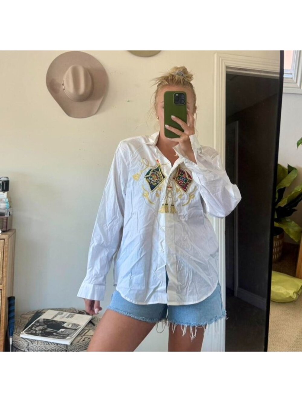 RICHARD MALCOM WHITE GOLD BUTTON UP CARDIGAN TOP WOMENS 10